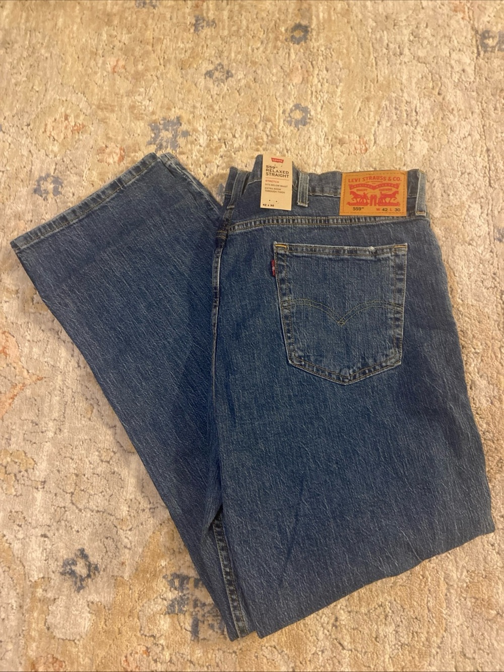 NEW Levi's 559 Relaxed Straight Jeans Men 42x30 Medium Wash Blue Stretch Denim